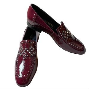 Donald Pliner Lukas Plum Crinkle Patent Loafers Size 8.5 Narrow